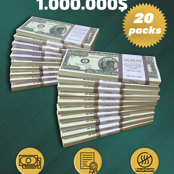 1.000.000 US Dollars prop money stack two-sided twenty packs