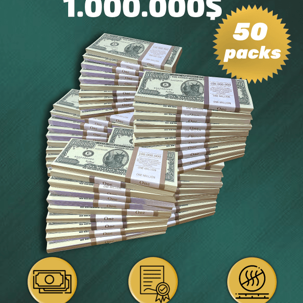 1.000.000 US Dollars prop money stack two-sided fifty packs