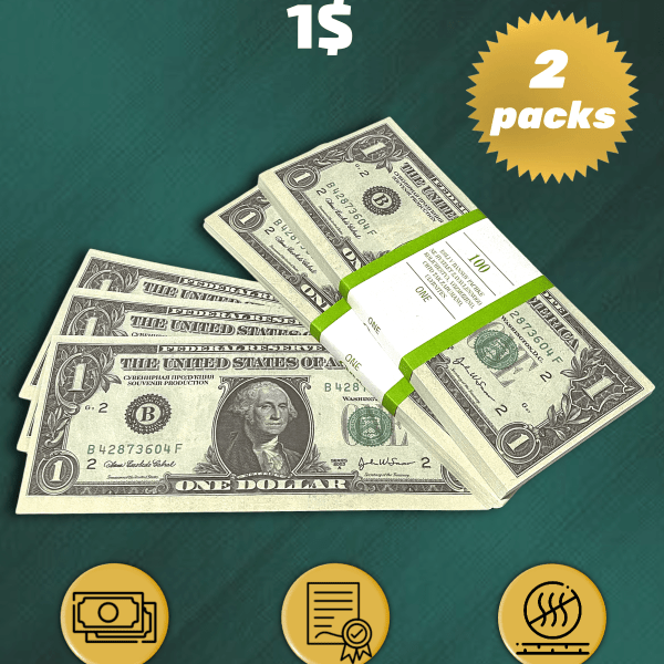 1 US Dollars prop money stack two-sided two packs