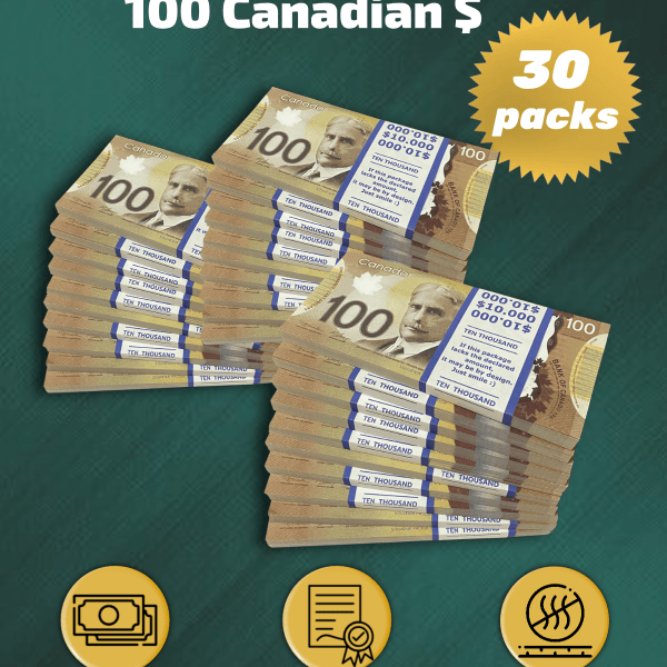 100 Canadian Dollars prop money stack two-sided thirty packs