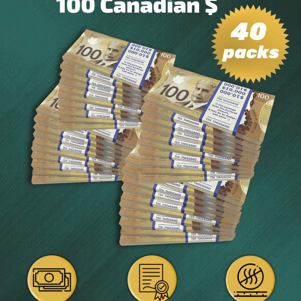 100 Canadian Dollars prop money stack two-sided forty packs