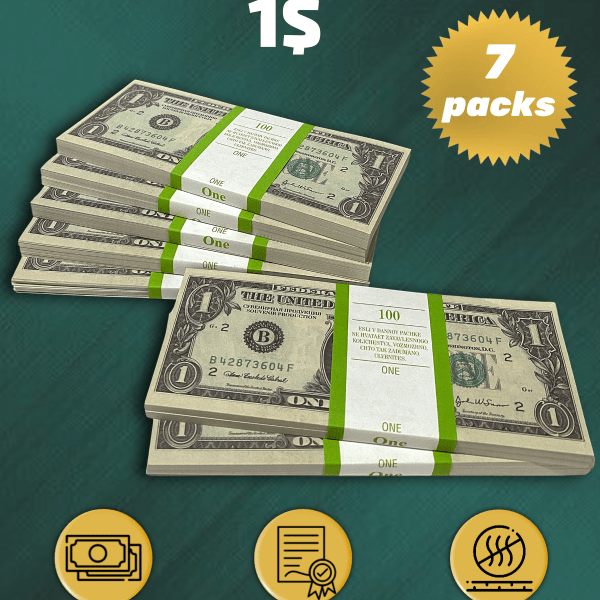 1 US Dollars prop money stack two-sided seven packs