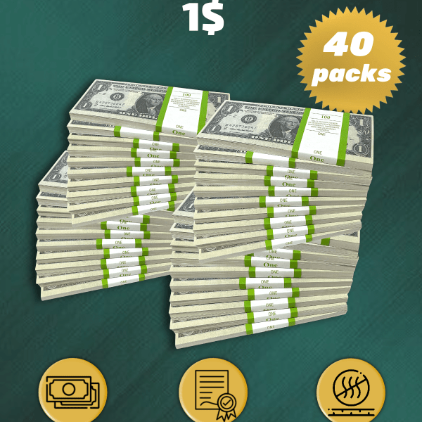 1 US Dollars prop money stack two-sided forty packs