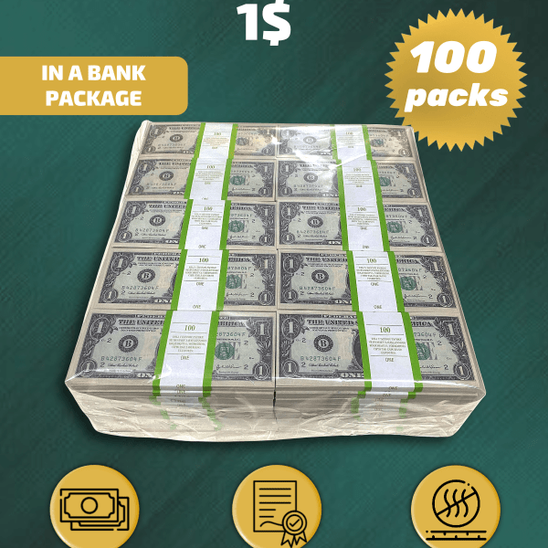 1 US Dollars prop money stack two-sided one hundred packs