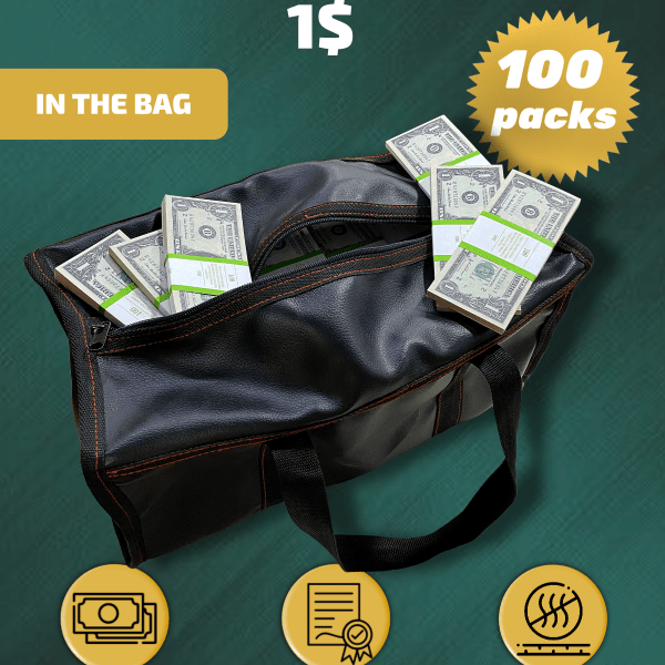 1 US Dollars prop money stack two-sided one hundred packs & money bag