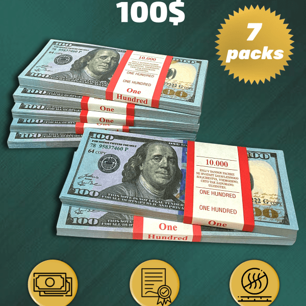 100 US Dollars prop money stack two-sided seven packs
