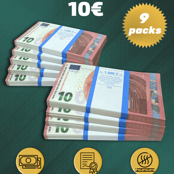 10 Euro prop money stack two-sided nine packs