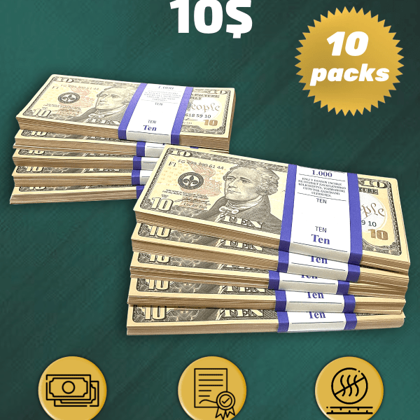 10 US Dollars prop money stack two-sided ten packs