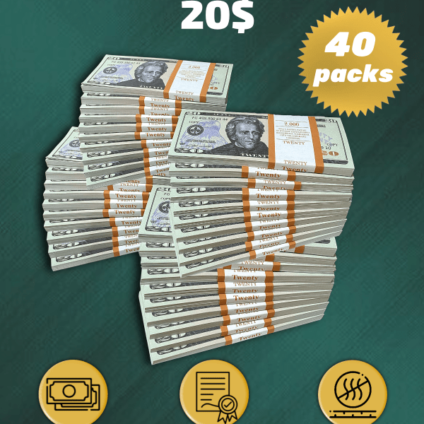 20 US Dollars prop money stack two-sided forty packs
