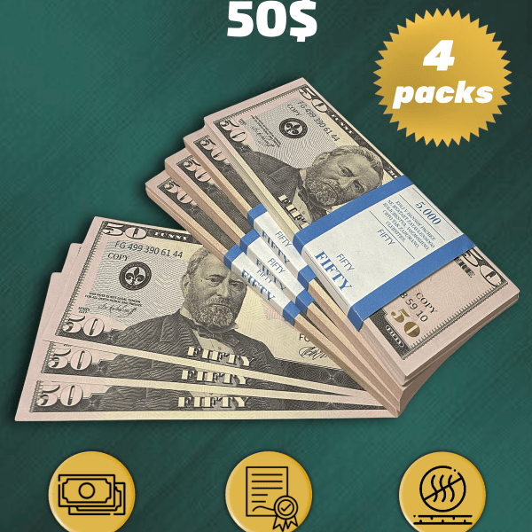 50 US Dollars prop money stack two-sided for packs