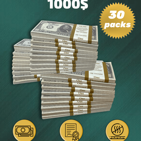 1000 US Dollars prop money stack two-sided thirty packs
