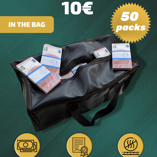 10 Euro prop money stack two-sided fifty packs & money bag