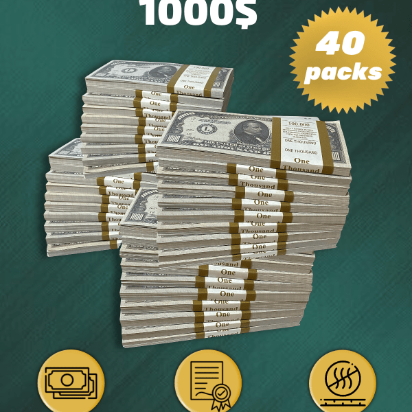 1000 US Dollars prop money stack two-sided forty packs