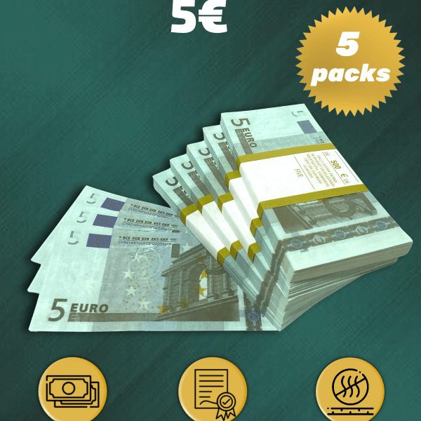 5 Euro prop money stack two-sided five packs