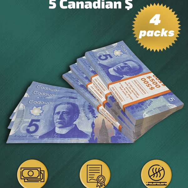 5 Canadian Dollars prop money stack two-sided for packs