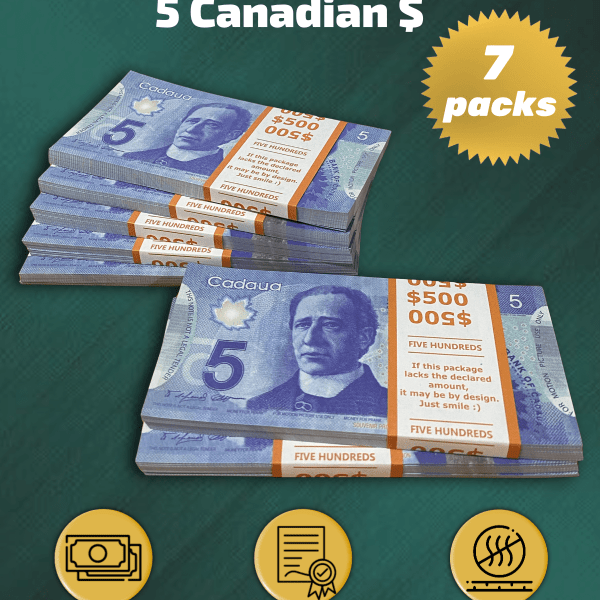 5 Canadian Dollars prop money stack two-sided seven packs