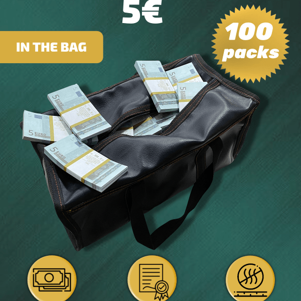 5 Euro prop money stack two-sided one hundred packs & money bag