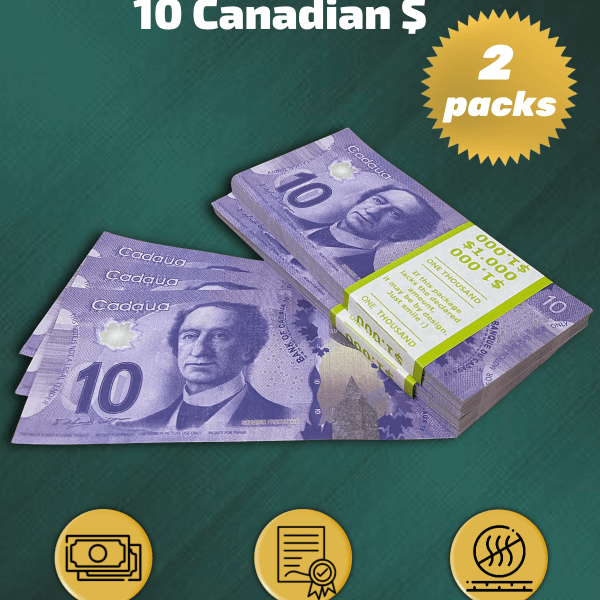10 Canadian Dollars prop money stack two-sided two packs