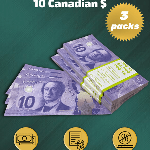 10 Canadian Dollars prop money stack two-sided three packs