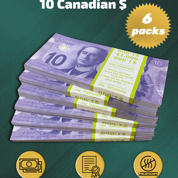 10 Canadian Dollars prop money stack two-sided six packs