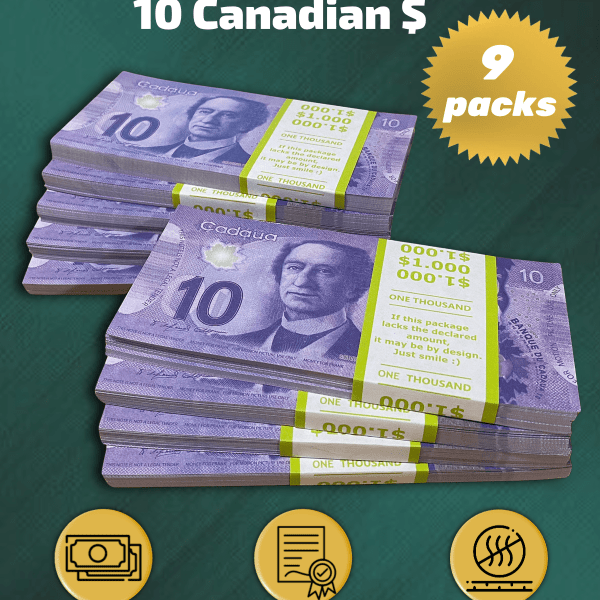 10 Canadian Dollars prop money stack two-sided nine packs