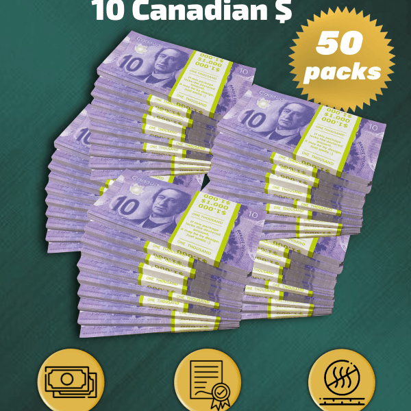 10 Canadian Dollars prop money stack two-sided fifty packs