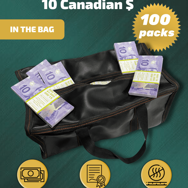 10 Canadian Dollars prop money stack two-sided one hundred packs & money bag