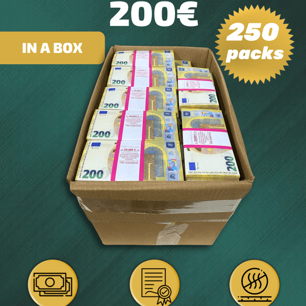200 Euro prop money stack two-sided two hundred fifty packs