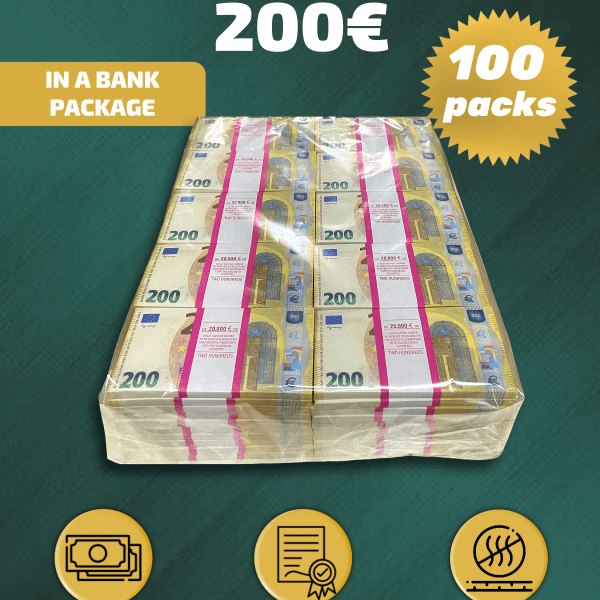 200 Euro prop money stack two-sided one hundred packs