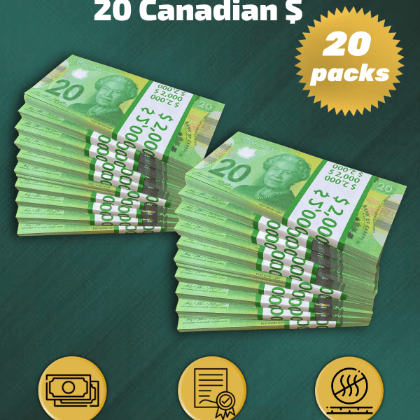 20 Canadian Dollars prop money stack two-sided twenty packs