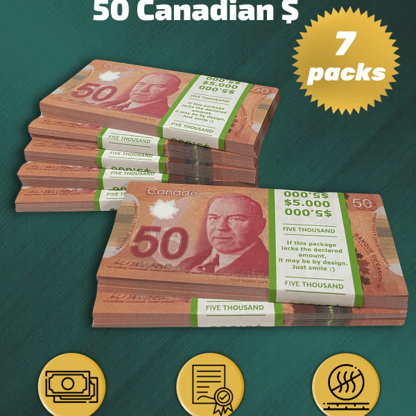 50 Canadian Dollars prop money stack two-sided seven packs