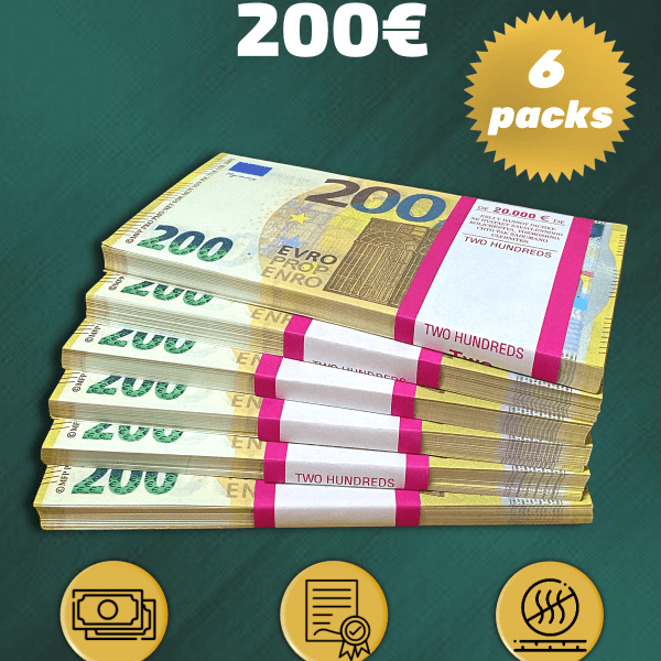 200 Euro prop money stack two-sided six packs