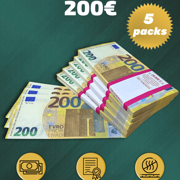 200 Euro prop money stack two-sided five packs