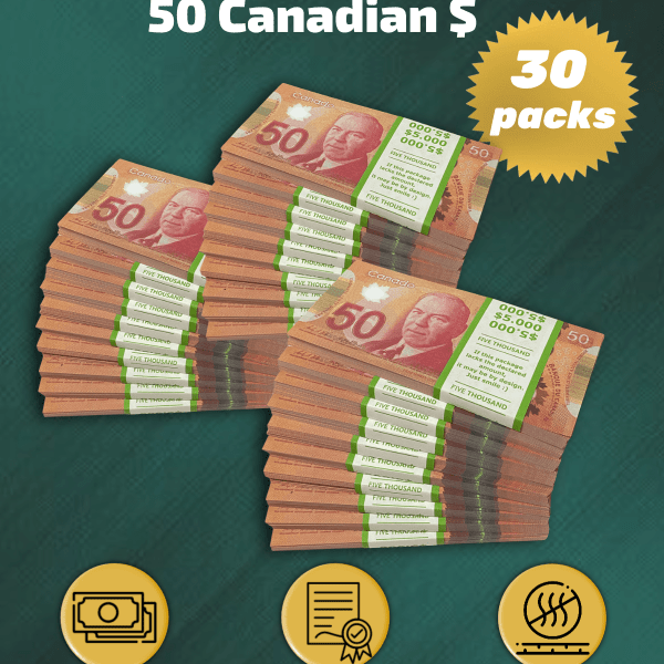 50 Canadian Dollars prop money stack two-sided thirty packs