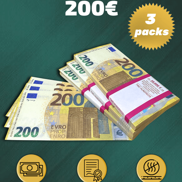 200 Euro prop money stack two-sided three packs