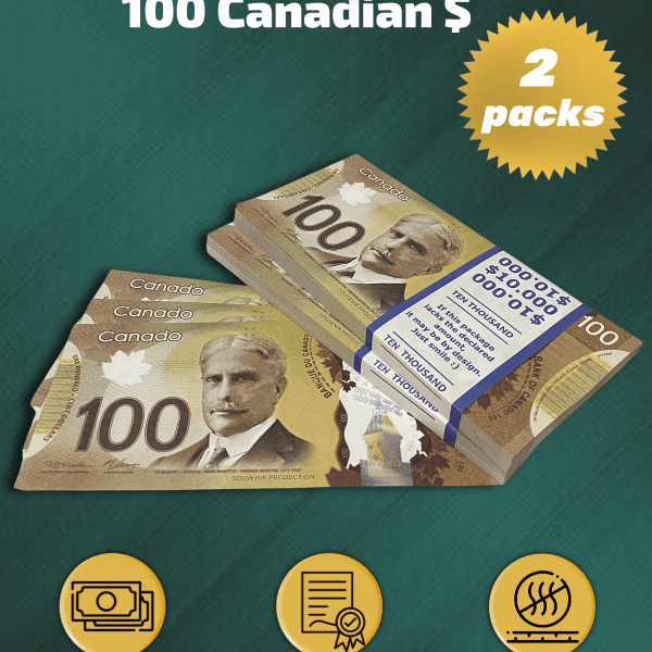 100 Canadian Dollars prop money stack two-sided two packs