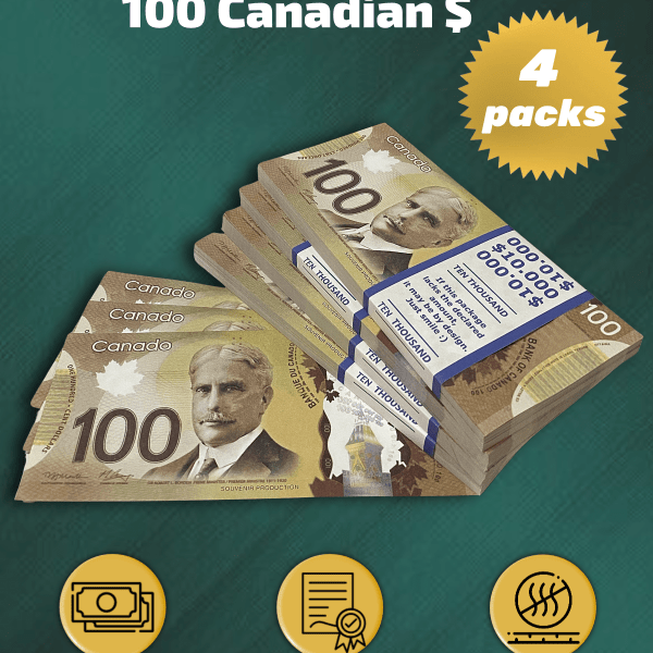 100 Canadian Dollars prop money stack two-sided for packs