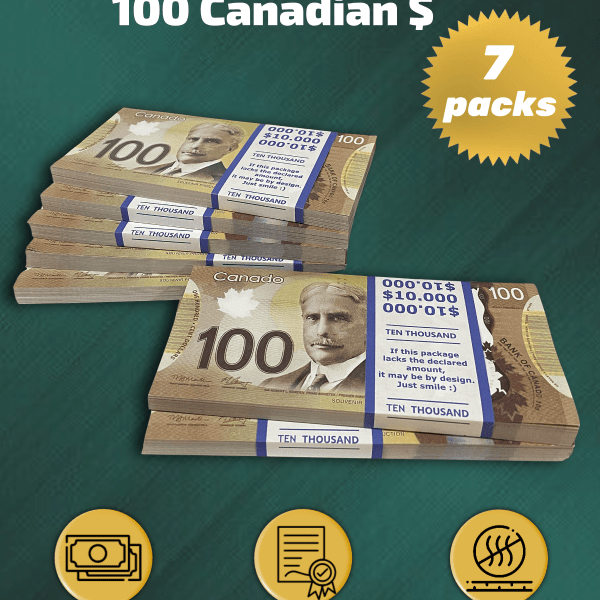 100 Canadian Dollars prop money stack two-sided seven packs