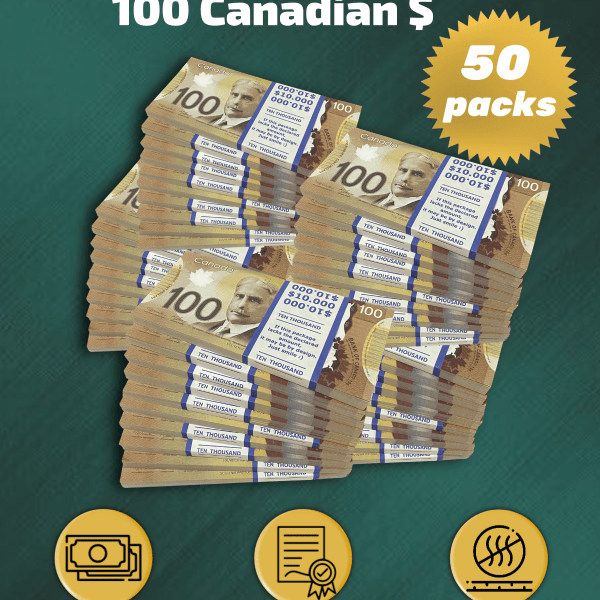 100 Canadian Dollars prop money stack two-sided fifty packs