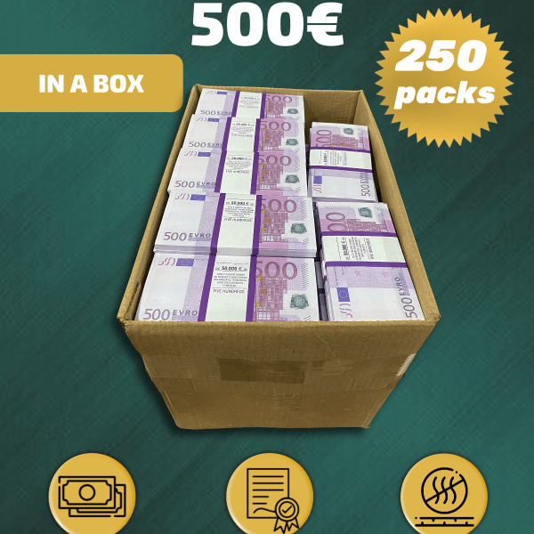 500 Euro prop money stack two-sided two hundred fifty packs