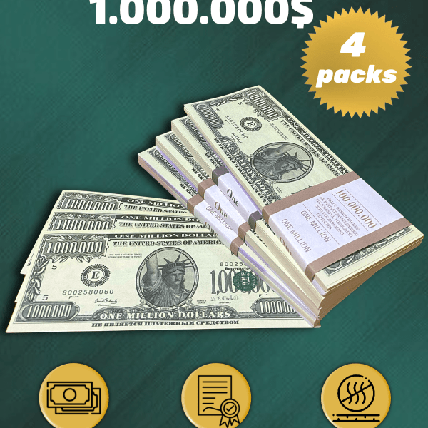 1.000.000 US Dollars prop money stack two-sided for packs