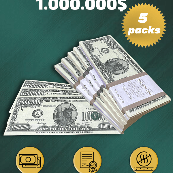 1.000.000 US Dollars prop money stack two-sided five packs