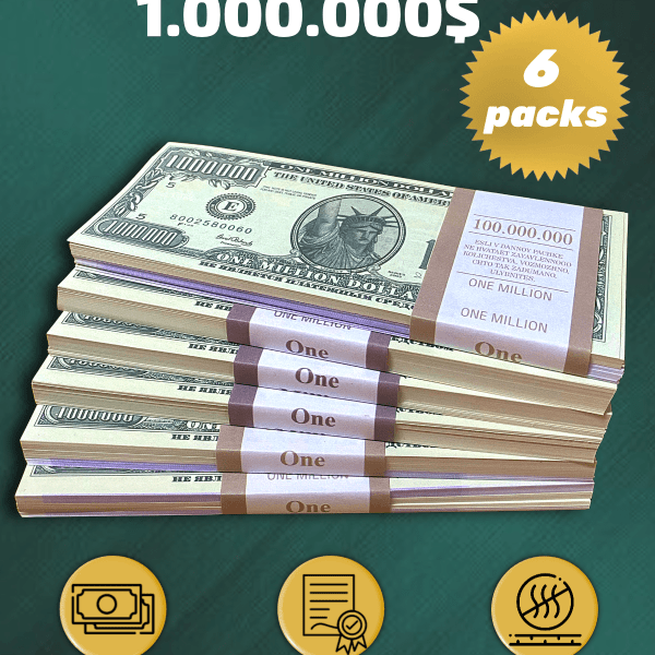 1.000.000 US Dollars prop money stack two-sided six packs