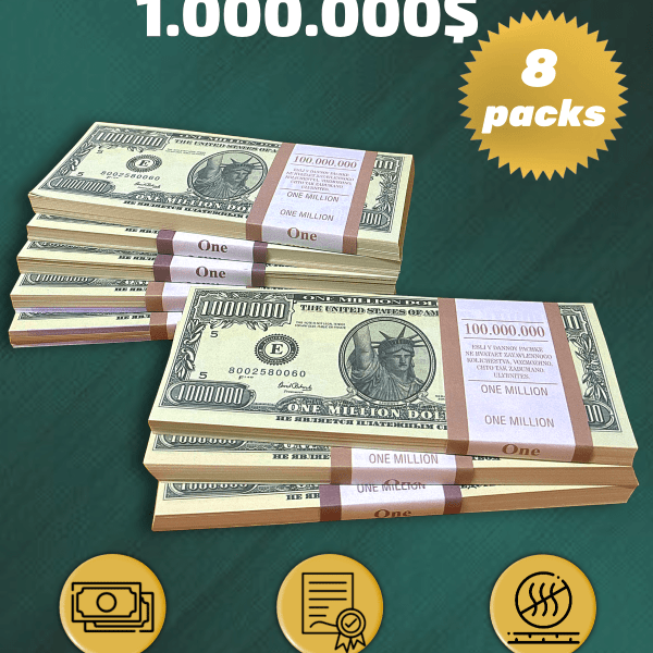 1.000.000 US Dollars prop money stack two-sided eight packs