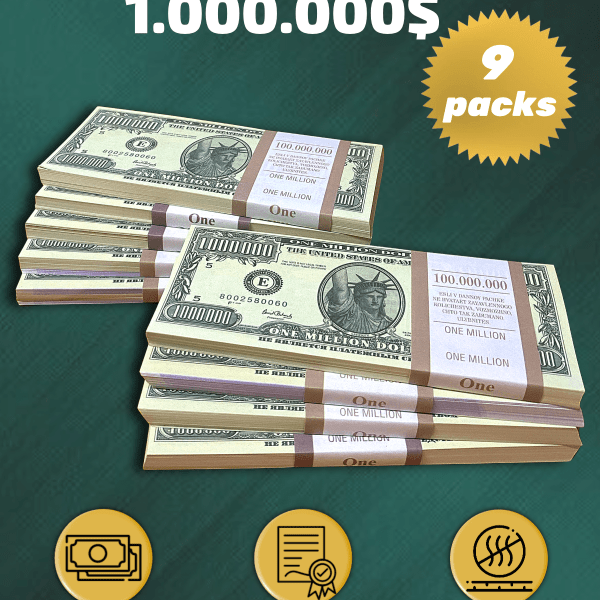 1.000.000 US Dollars prop money stack two-sided nine packs
