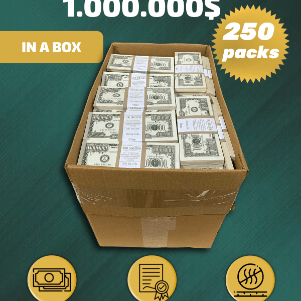 1.000.000 US Dollars prop money stack two-sided two hundred fifty packs