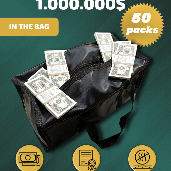 1.000.000 US Dollars prop money stack two-sided fifty packs & money bag