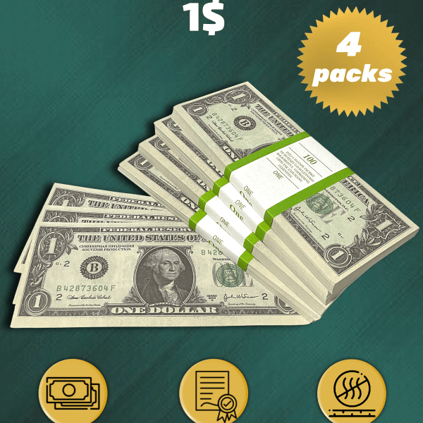 1 US Dollars prop money stack two-sided for packs