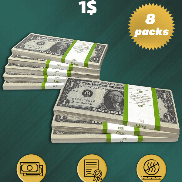 1 US Dollars prop money stack two-sided eight packs