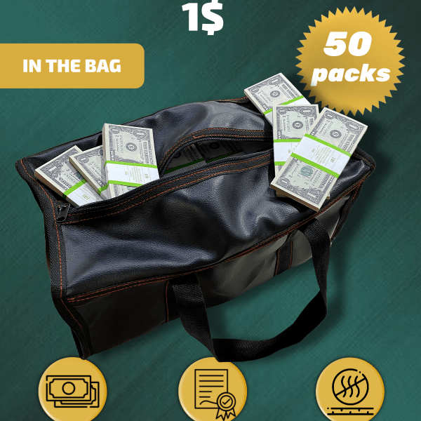 1 US Dollars prop money stack two-sided fifty packs & money bag